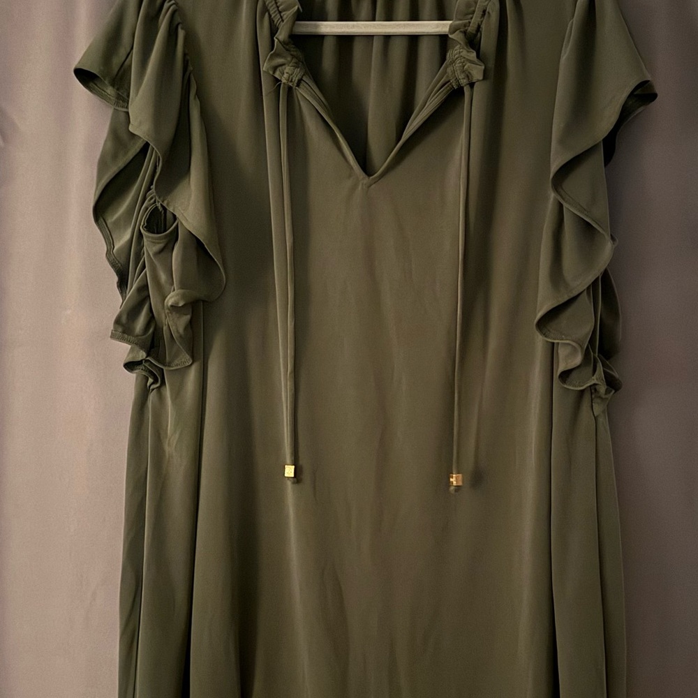 Elegant Olive Green Michael Kors Ruffle Dress